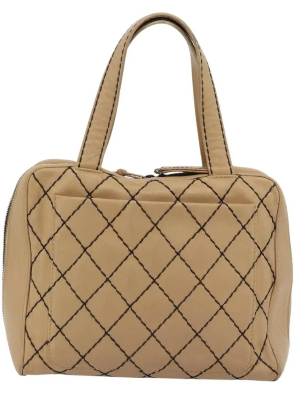 CHANEL Wild Stitch Tote Bag Leather Beige CC Auth 180632